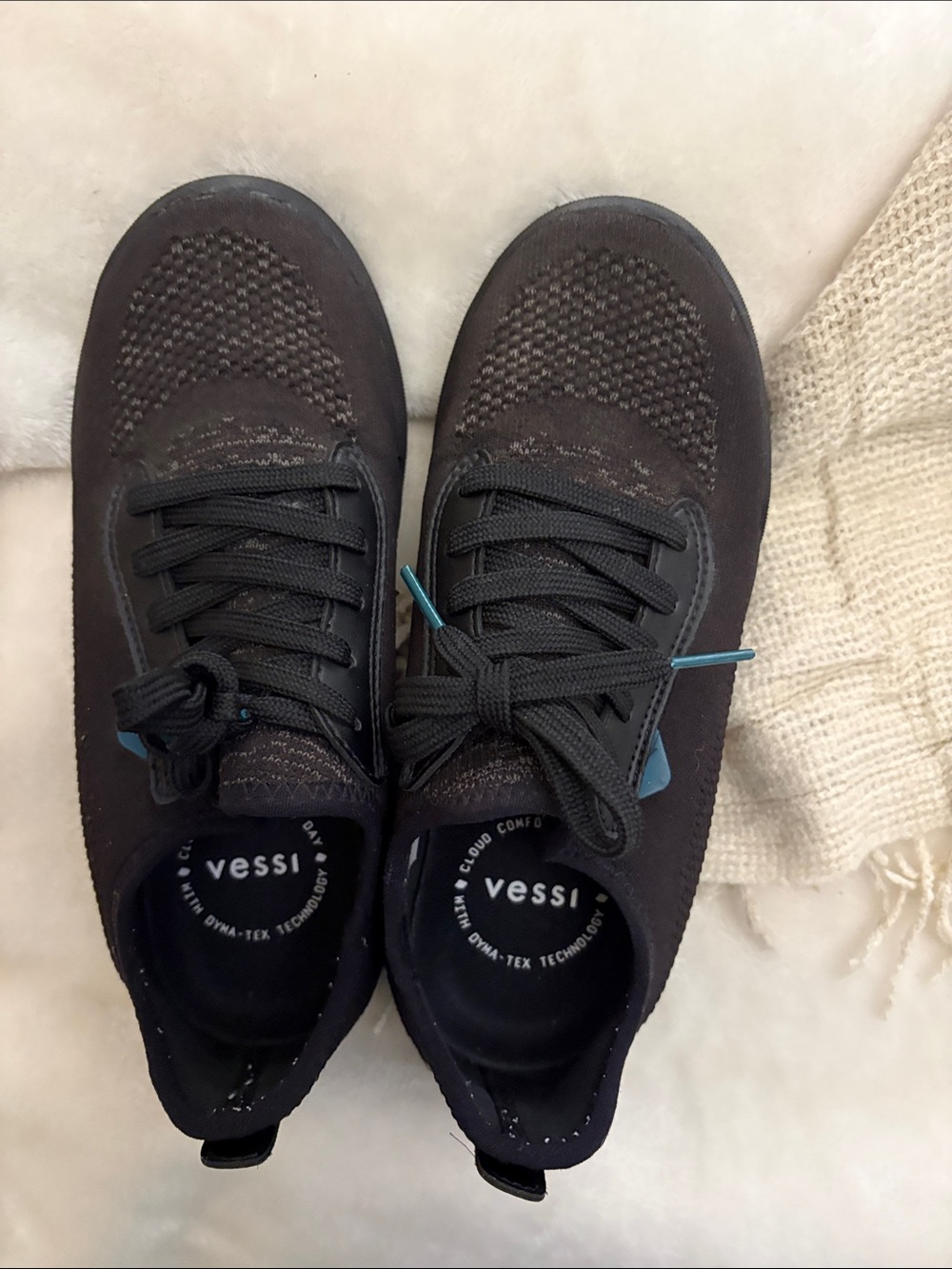 Vessi Women's Black Knit Sneakers with Teal Accents